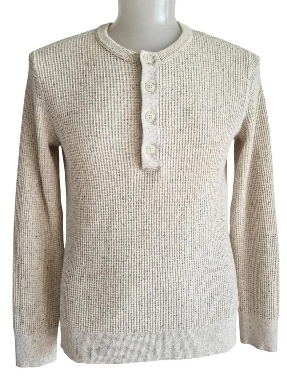 Banana Republic Thermal Waffle Weave Long Sleeve Henley Tee Oatmeal Color M